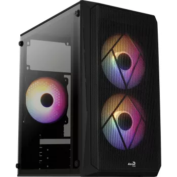 Case PC AEROCOOL CS107V2 Mini Tower — nero, microATX/Mini-ITX, 2 ventole 120mm, 1 alloggiamento 3,5 pollici + 2 alloggiamenti 2,5 pollici