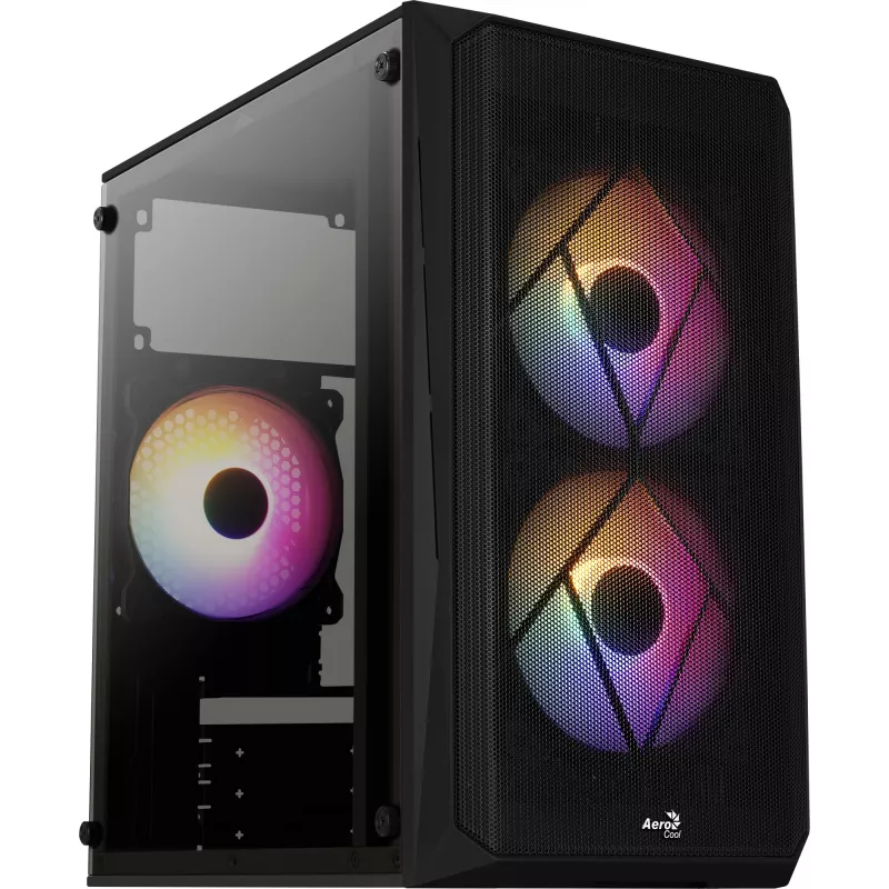 Case PC AEROCOOL CS107V2 Mini Tower — nero, microATX/Mini-ITX, 2 ventole 120mm, 1 alloggiamento 3,5 pollici + 2 alloggiamenti 2,5 pollici