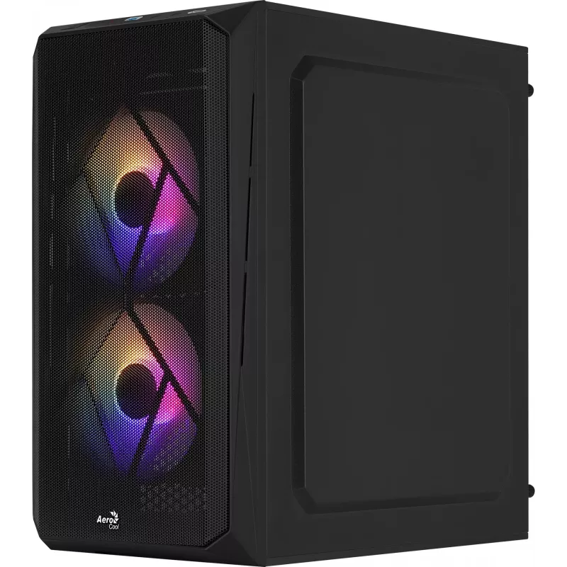 Case PC AEROCOOL CS107V2 Mini Tower — nero, microATX/Mini-ITX, 2 ventole 120mm, 1 alloggiamento 3,5 pollici + 2 alloggiamenti 2,5 pollici