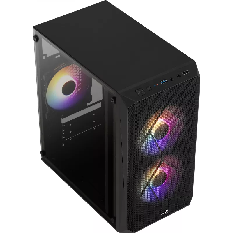 Case PC AEROCOOL CS107V2 Mini Tower — nero, microATX/Mini-ITX, 2 ventole 120mm, 1 alloggiamento 3,5 pollici + 2 alloggiamenti 2,5 pollici