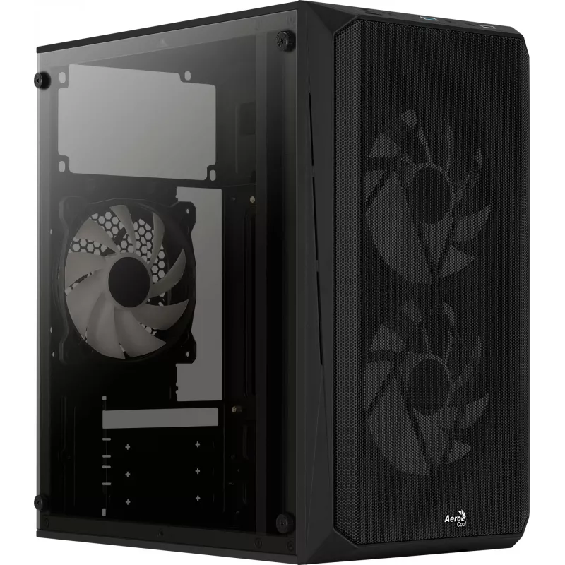 Case PC AEROCOOL CS107V2 Mini Tower — nero, microATX/Mini-ITX, 2 ventole 120mm, 1 alloggiamento 3,5 pollici + 2 alloggiamenti 2,5 pollici