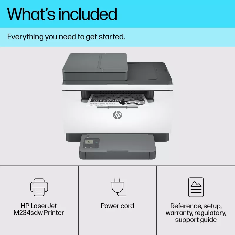 Stampante laser multifunzione HP LaserJet MFP M234sdw — mono A4, 29 ppm, duplex, Wi‑Fi, Ethernet