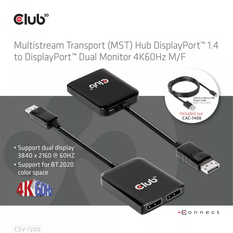 Hub MST DisplayPort 1.4 su DisplayPort + HDMI 4K60Hz CLUB3D CSV-7220