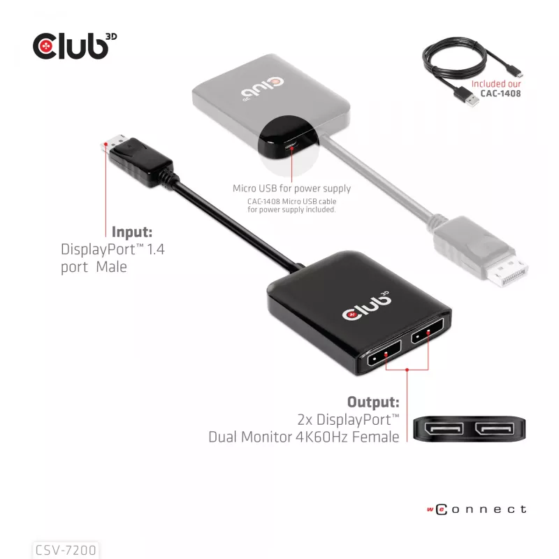 Hub MST DisplayPort 1.4 su DisplayPort + HDMI 4K60Hz CLUB3D CSV-7220