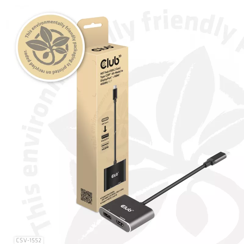 Hub MST CLUB3D USB3.2 Gen2 Type-C (DP Alt-Mode) su DisplayPort + HDMI 4K60Hz M/F