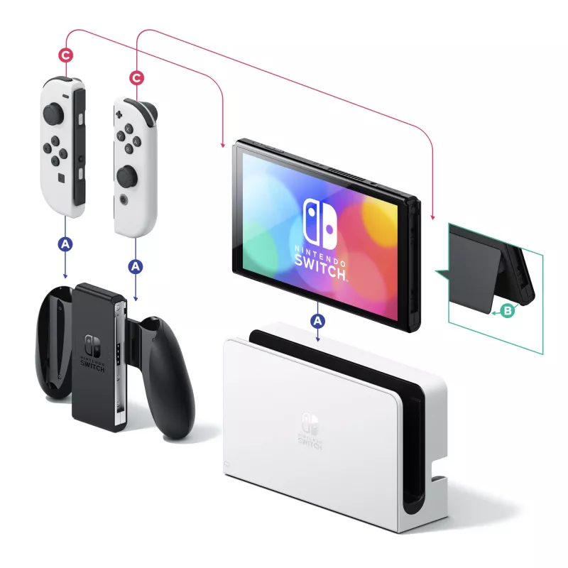 Nintendo Switch OLED, Nintendo Switch, NVIDIA Custom Tegra, bianco, analogico / digitale, tasto Home, tasto accensione/spegnimento, tasti