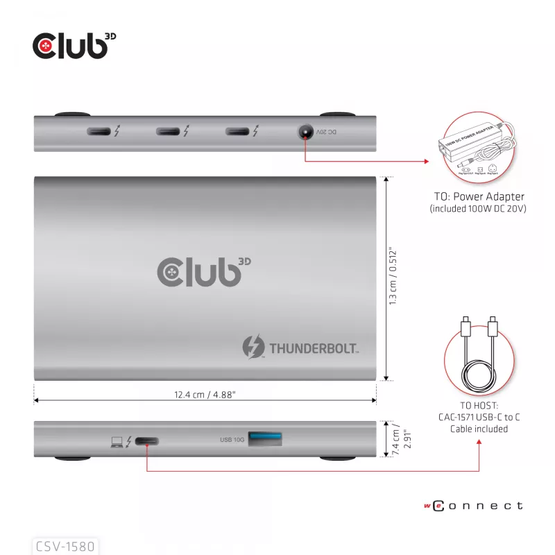 CLUB3D hub portatile 5-in-1 Thunderbolt™4 certificato con Smart Power