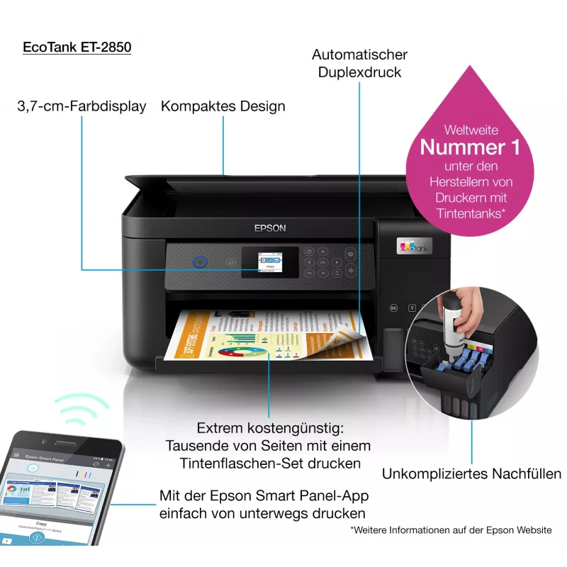 Epson EcoTank ET-2850 stampante a serbatoio d'inchiostro A4 multifunzione Wi-Fi