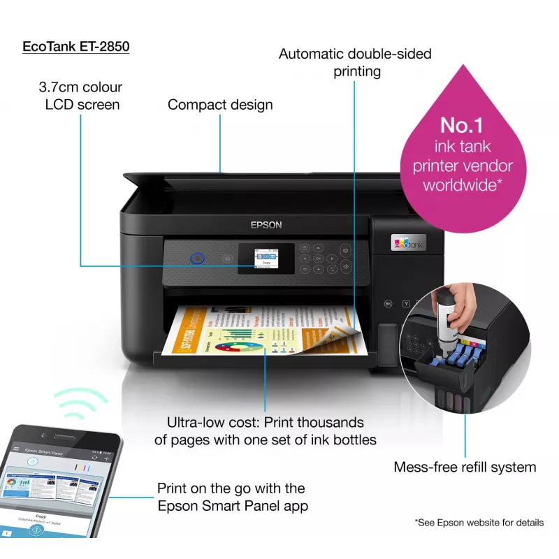 Epson EcoTank ET-2850 stampante a serbatoio d'inchiostro A4 multifunzione Wi-Fi