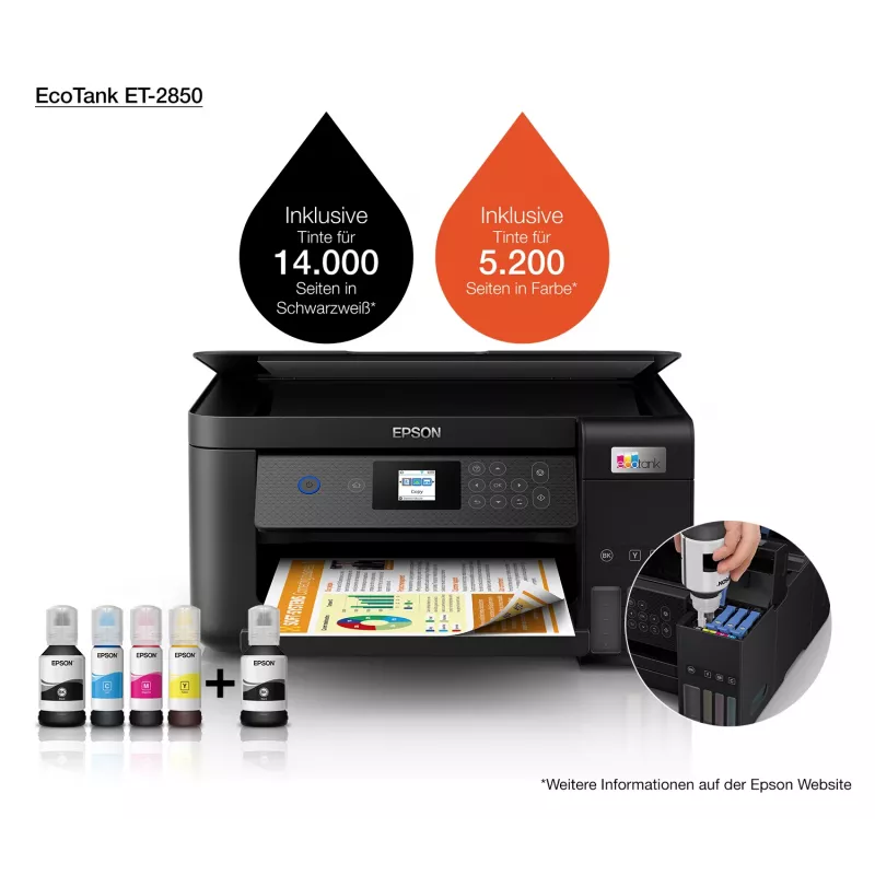 Epson EcoTank ET-2850 stampante a serbatoio d'inchiostro A4 multifunzione Wi-Fi