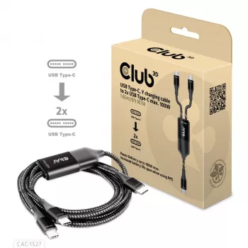 CLUB3D cavo di ricarica a Y USB Type-C a 2x USB Type-C, max. 100W, 1,83m/6ft M/M