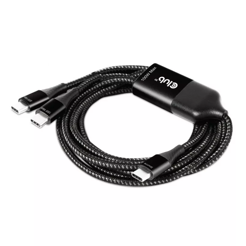 CLUB3D cavo di ricarica a Y USB Type-C a 2x USB Type-C, max. 100W, 1,83m/6ft M/M