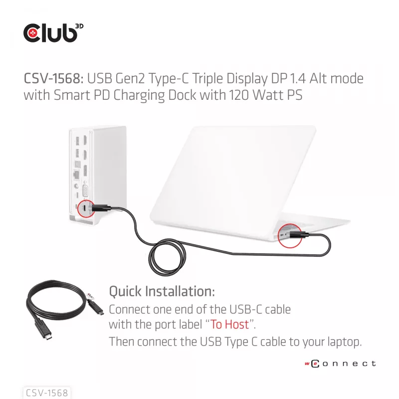 Docking station CLUB3D CSV-1568 case in metallo USB Gen2 Type-C USB Gen2 Type-A HDMI DP VGA RJ45 120W