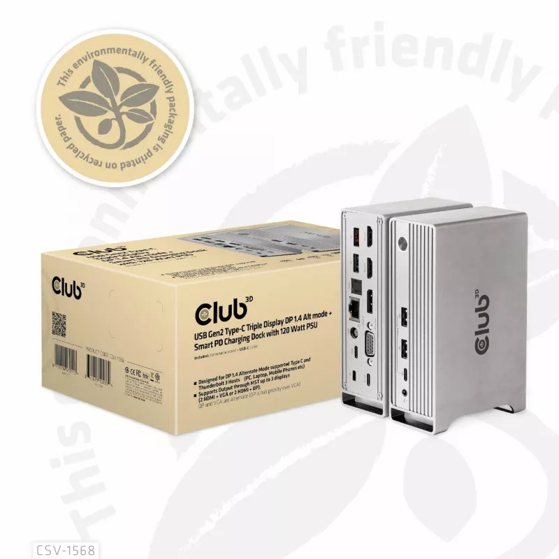 Docking station CLUB3D CSV-1568 case in metallo USB Gen2 Type-C USB Gen2 Type-A HDMI DP VGA RJ45 120W