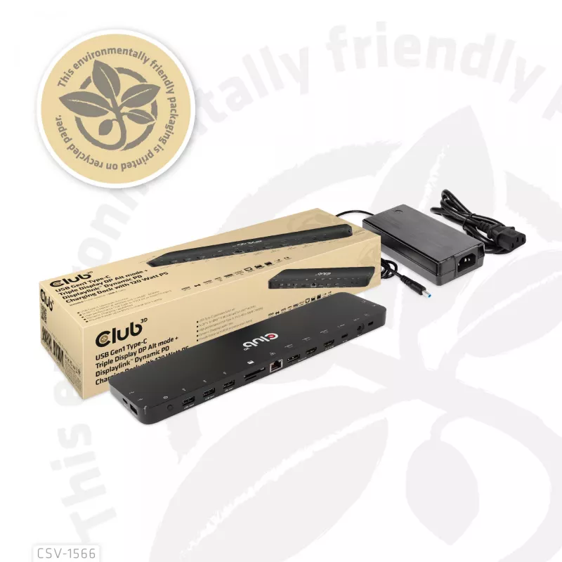 CLUB3D USB Gen1 Type-C Triple Display DP Alt Mode Displaylink Dynamic PD Charging Dock con alimentatore da 120 Watt
