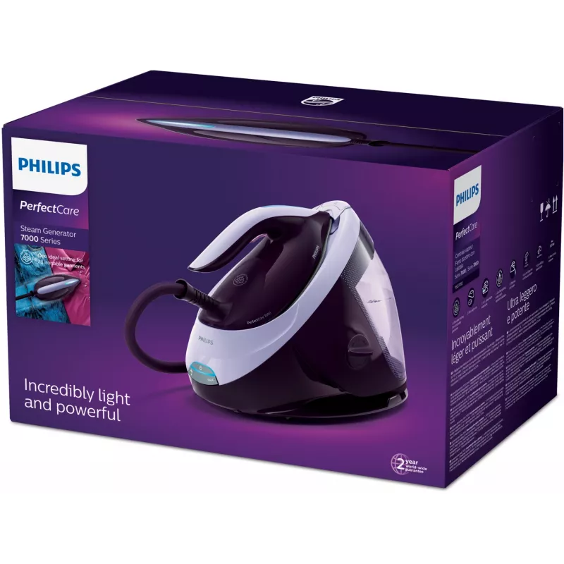 Philips PerfectCare PSG7050/30 ferro da stiro con generatore di vapore, 2100 W, serbatoio dell'acqua da 1,8 l, 8 bar, vapore continuo 120 g/min, colpo di vapore 600 g/min, viola