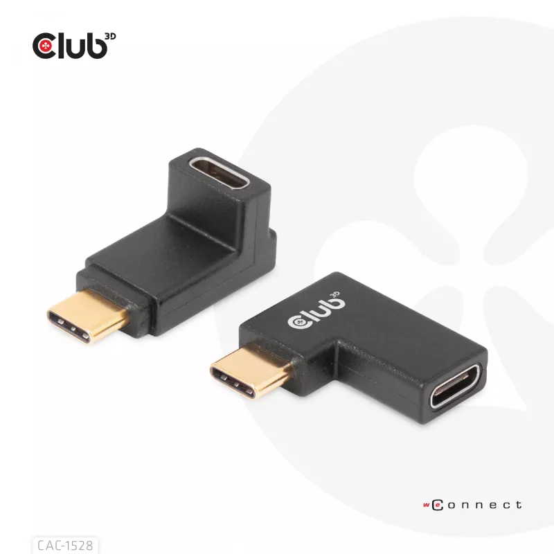 Set di adattatori USB Type-C Gen2 ad angolo, 2 pezzi CLUB3D CAC-1528 — USB-C a USB-C, supporta 4K@120Hz