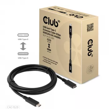 Cavo prolunga CLUB3D USB Gen1 Type-C 5 Gbit/s 60 W (20 V/3 A) 4K60Hz M/F 2 m/6,56 ft