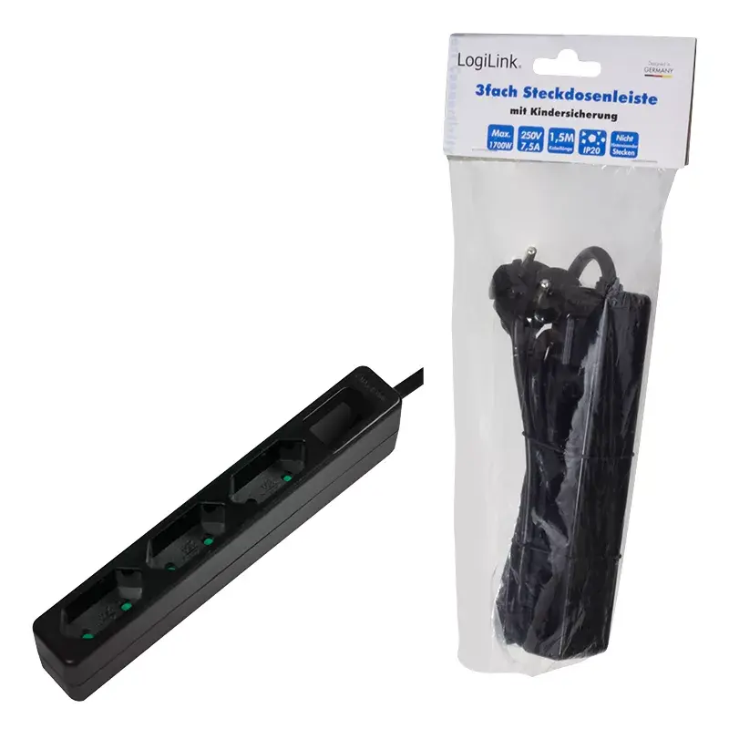 Prolunga elettrica LogiLink LPS229B 1,5 m 3 prese AC da interno nero