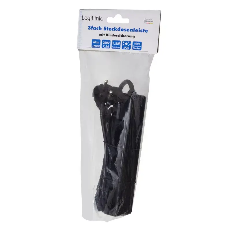 Prolunga elettrica LogiLink LPS229B 1,5 m 3 prese AC da interno nero
