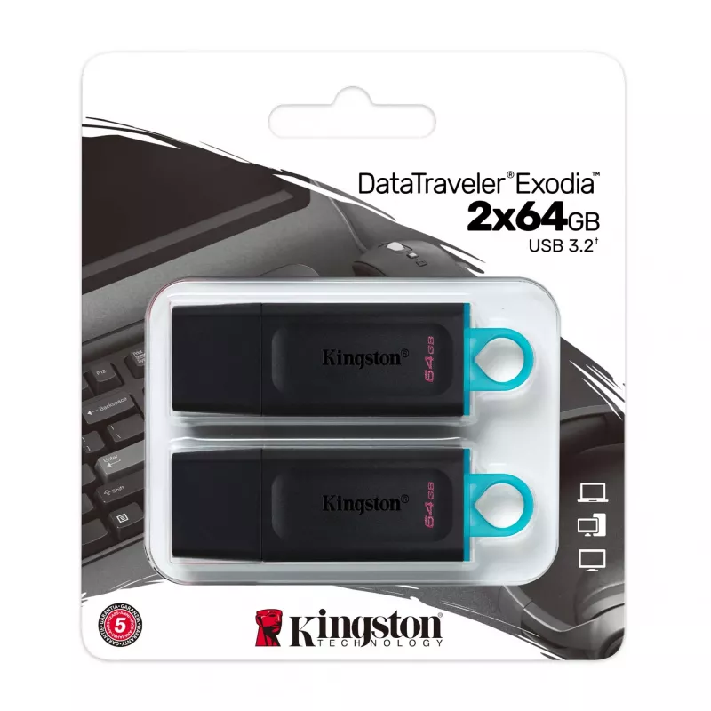 Kingston DataTraveler Exodia chiavetta USB 3.2 Gen 1 da 64 GB, 2 pz., nero/turchese