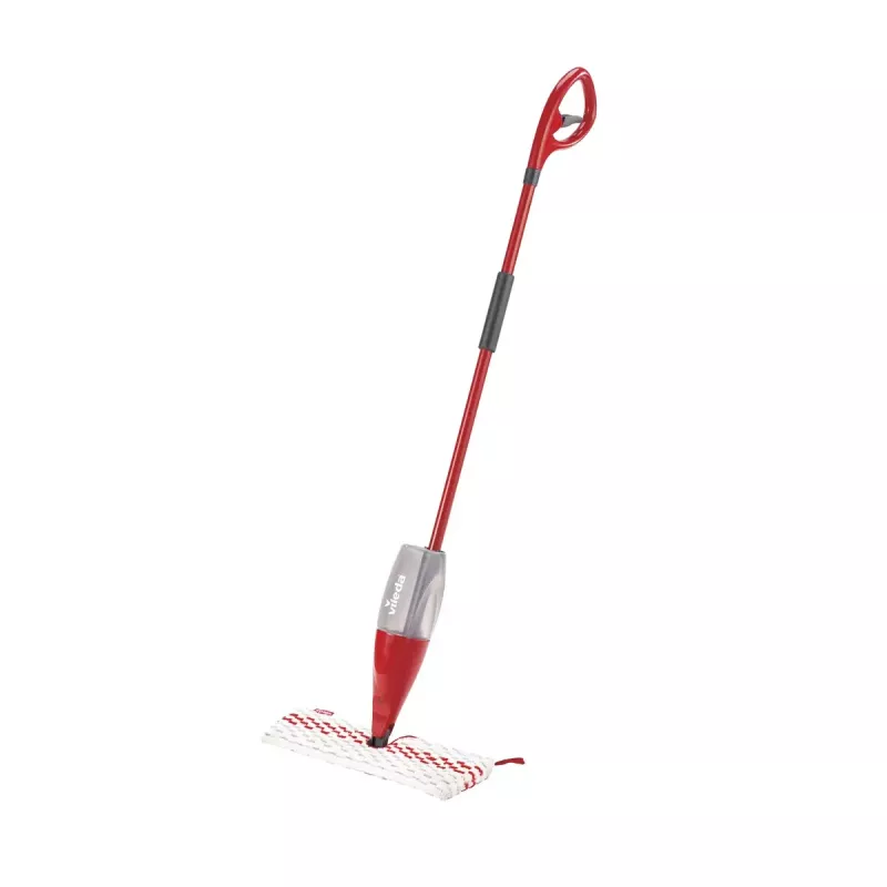Lavapavimenti VILEDA Spray Max microfibra asciutto e bagnato — testa in plastica, serbatoio 0,6 l, antibatterico, bianco/rosso