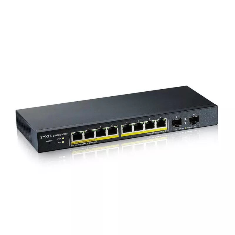 Zyxel GS1900-10HP Managed L2 Gigabit Ethernet (10/100/1000) Power over Ethernet (PoE) nero