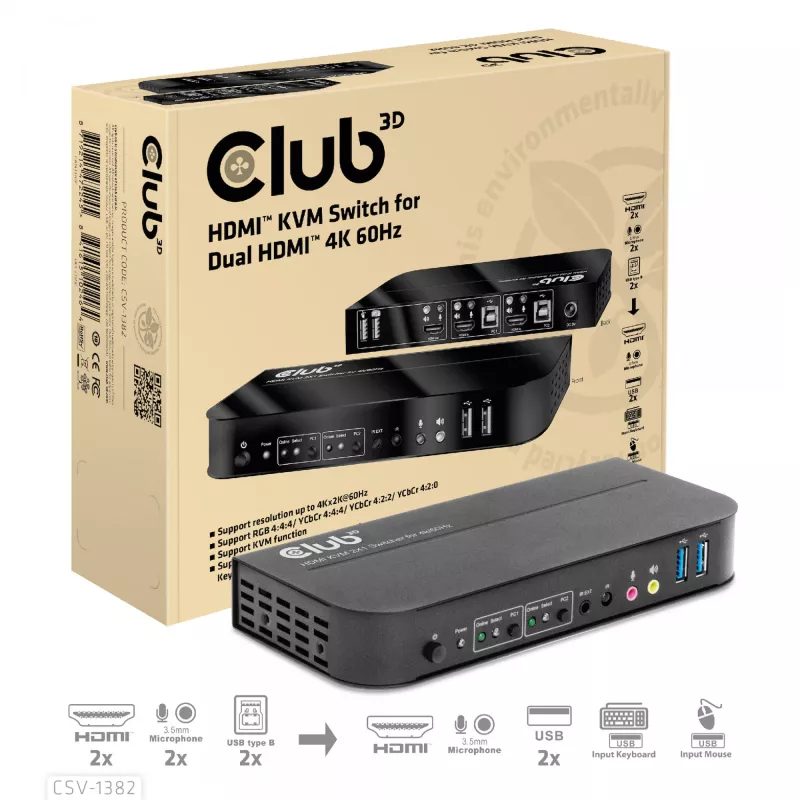Switch KVM CLUB3D CSV-1382 Dual HDMI 4K 60Hz USB