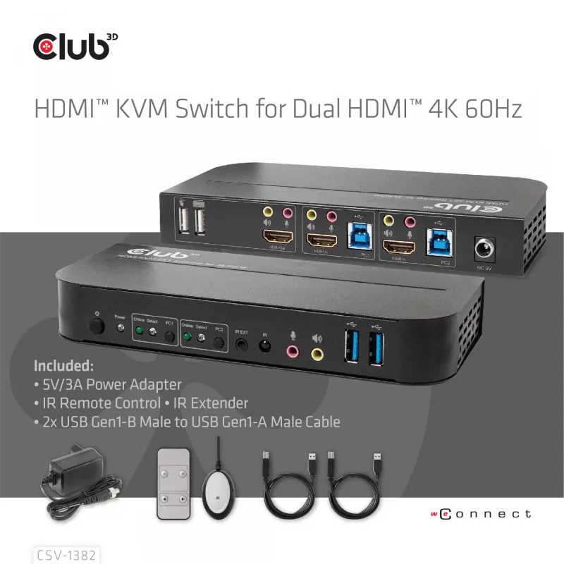 Switch KVM CLUB3D CSV-1382 Dual HDMI 4K 60Hz USB