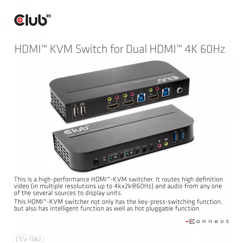 Switch KVM CLUB3D CSV-1382 Dual HDMI 4K 60Hz USB
