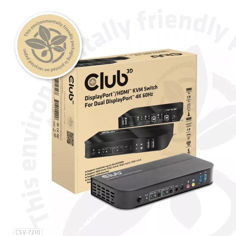 CLUB3D KVM Switch DisplayPort/HDMI per Dual DisplayPort 4K 60Hz