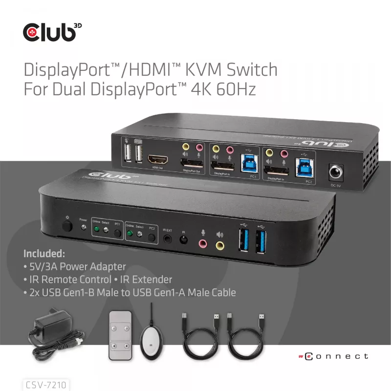 CLUB3D KVM Switch DisplayPort/HDMI per Dual DisplayPort 4K 60Hz