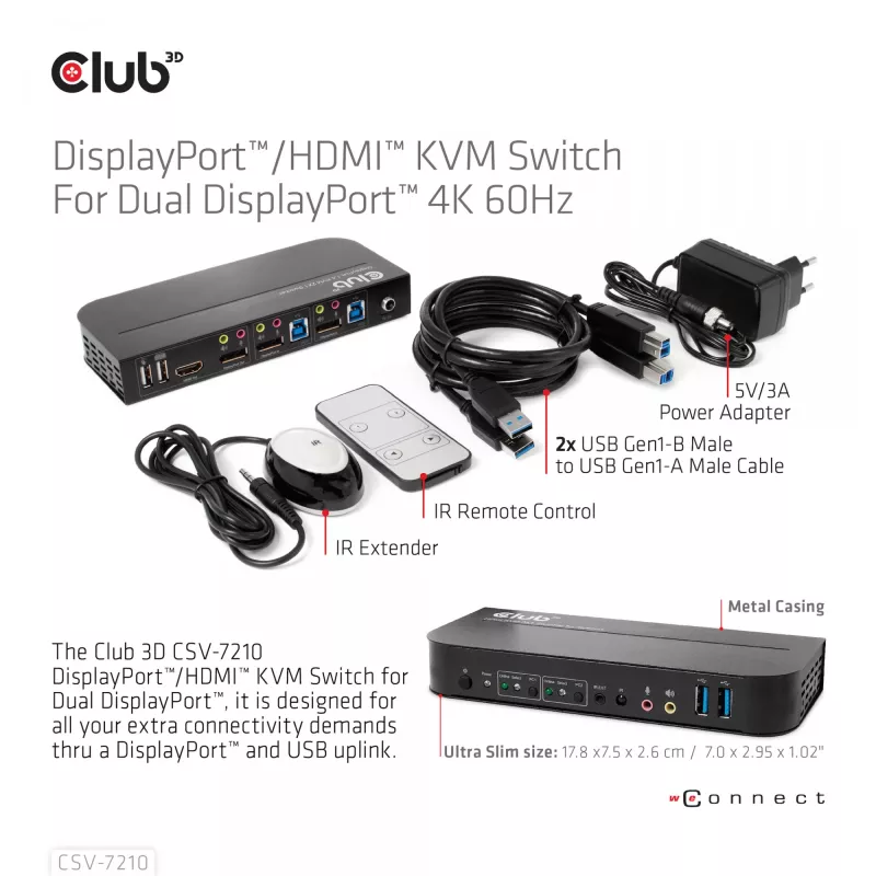 CLUB3D KVM Switch DisplayPort/HDMI per Dual DisplayPort 4K 60Hz