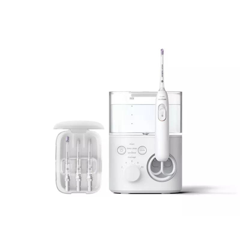 Idropulsore Philips Power Flosser 7000 HX3911/40, a batteria, bianco, caricabatterie AC universale