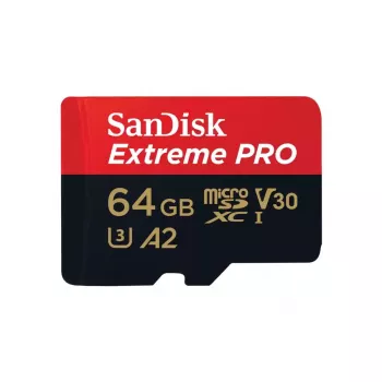 Memoria flash MicroSDXC SANDISK Extreme PRO 64GB UHS‑I U3 V30 A2, lettura 200 MB/s, scrittura 90–140 MB/s, adattatore SD incluso