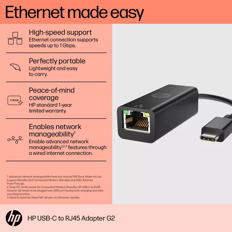 Adattatore RJ-45 HP USB-C to RJ45 Adapter G2