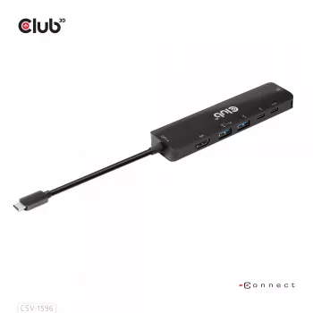 CLUB3D USB Gen1 Type-C, hub 6-in-1 con HDMI 8K30Hz, 2xUSB Type-A, RJ45 e 2xUSB Type-C, dati e ricarica PD 100 Watt