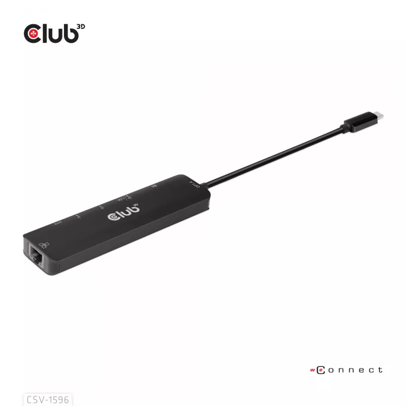 CLUB3D USB Gen1 Type-C, hub 6-in-1 con HDMI 8K30Hz, 2xUSB Type-A, RJ45 e 2xUSB Type-C, dati e ricarica PD 100 Watt