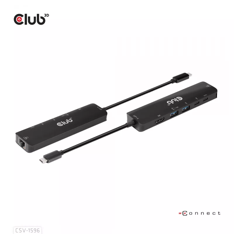 CLUB3D USB Gen1 Type-C, hub 6-in-1 con HDMI 8K30Hz, 2xUSB Type-A, RJ45 e 2xUSB Type-C, dati e ricarica PD 100 Watt