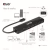 CLUB3D USB Gen1 Type-C, hub 6-in-1 con HDMI 8K30Hz, 2xUSB Type-A, RJ45 e 2xUSB Type-C, dati e ricarica PD 100 Watt
