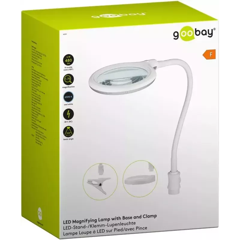 Goobay Lampada LED con lente d'ingrandimento con base e morsetto 6 W ingrandimento 1.75x