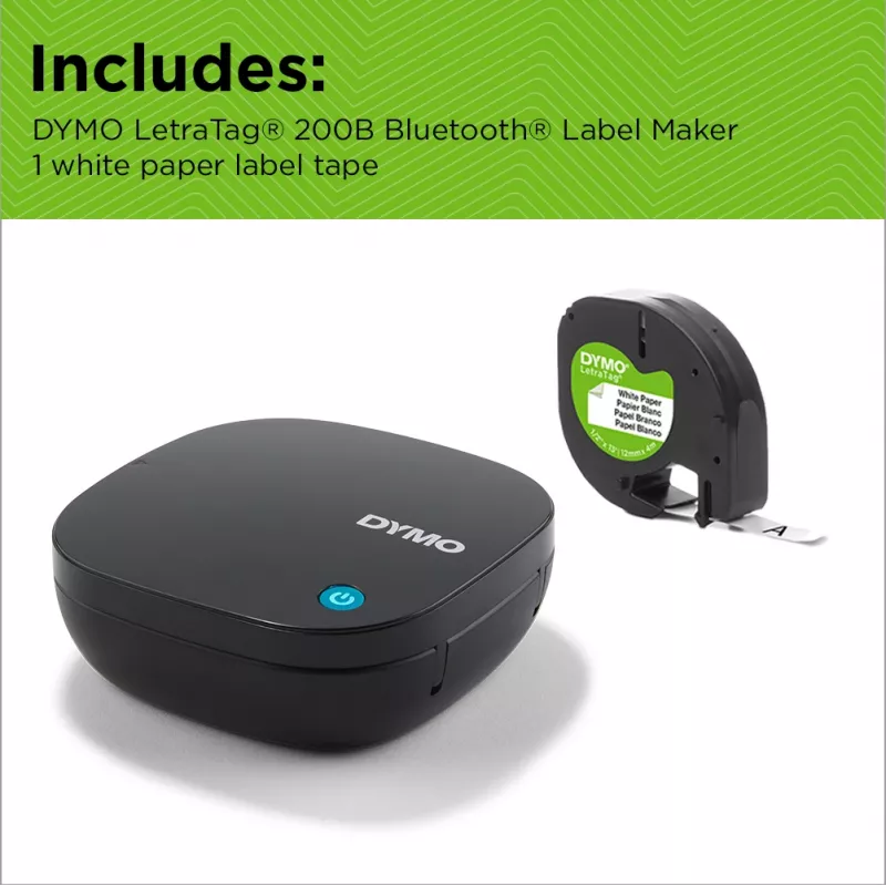 DYMO LetraTag 200B Etichettatrice Bluetooth | Etichettatrice compatta | Si connette tramite tecnologia wireless Bluetooth a iOS e Android | Include 1 nastro etichetta in carta bianco | nero