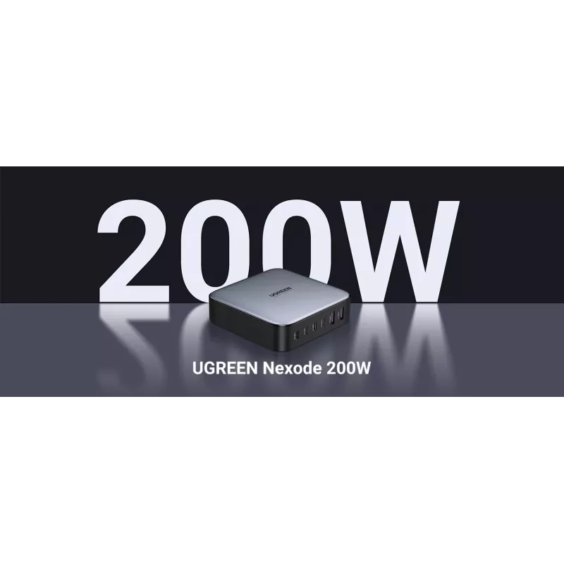 Ugreen 40914 Nexode caricabatterie desktop USB-C-USB-A GaN 200W, da interno, AC, 21 V, 5 A, 2 m, nero, grigio