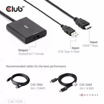 CLUB3D adattatore attivo HDMI + Micro USB a DisplayPort™ 4K120Hz o 8K30Hz M/F