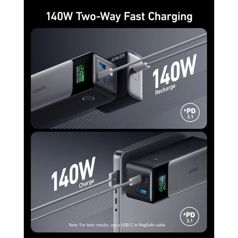 Caricabatterie portatile Anker 737 (A1289011) – 24000 mAh, 140 W, 2× USB-C + 1× USB-A, argento/nero