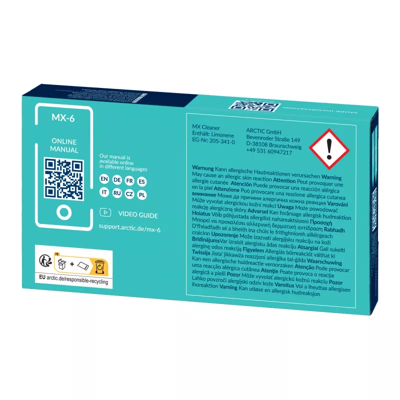 ARCTIC MX-6 ULTIMATE Performance pasta termica + MX Cleaner, pasta termica, grigio, 4 g, 1 pz., 66 mm, 120 mm