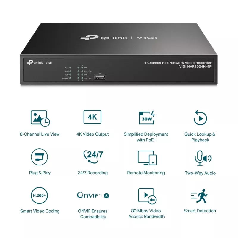 Videoregistratore di rete TP-Link VIGI 4 canali PoE+