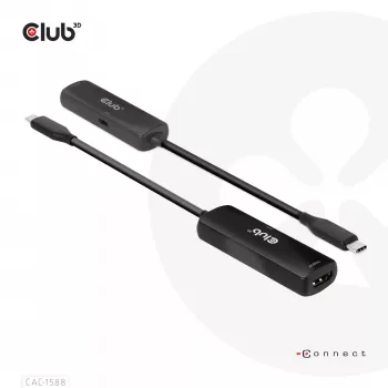 CLUB3D Adattatore attivo USB Gen2 Type-C a HDMI™ 8K60Hz o 4K120Hz HDR10+ con DSC1.2 con Power Delivery 3.0 M/F