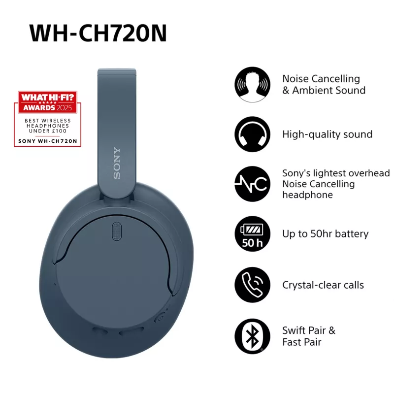 Sony WH-CH720N cuffie wireless con cancellazione del rumore, blu