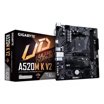 GIGABYTE A520M K V2 scheda madre - supporta CPU AMD Ryzen 5000 Serie AM4, fino a 5100MHz DDR4 (OC), PCIe Gen3 x4 M.2, GbE LAN, USB 3.2 Gen 1